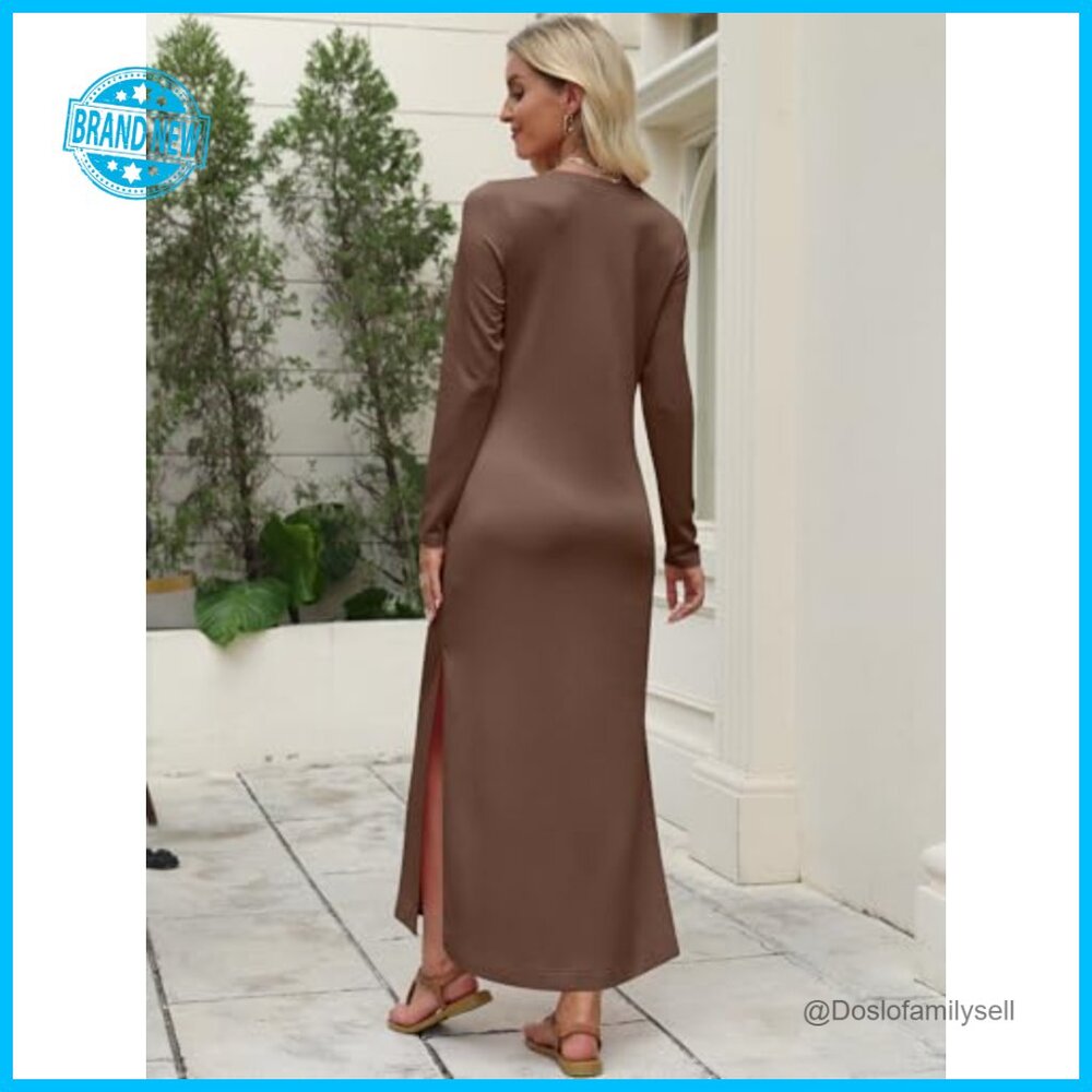 Long Sleeve Maxi Dress Casual Elegant Loose Fit Wrinkle Free Travel Wear - Picture 6 of 7